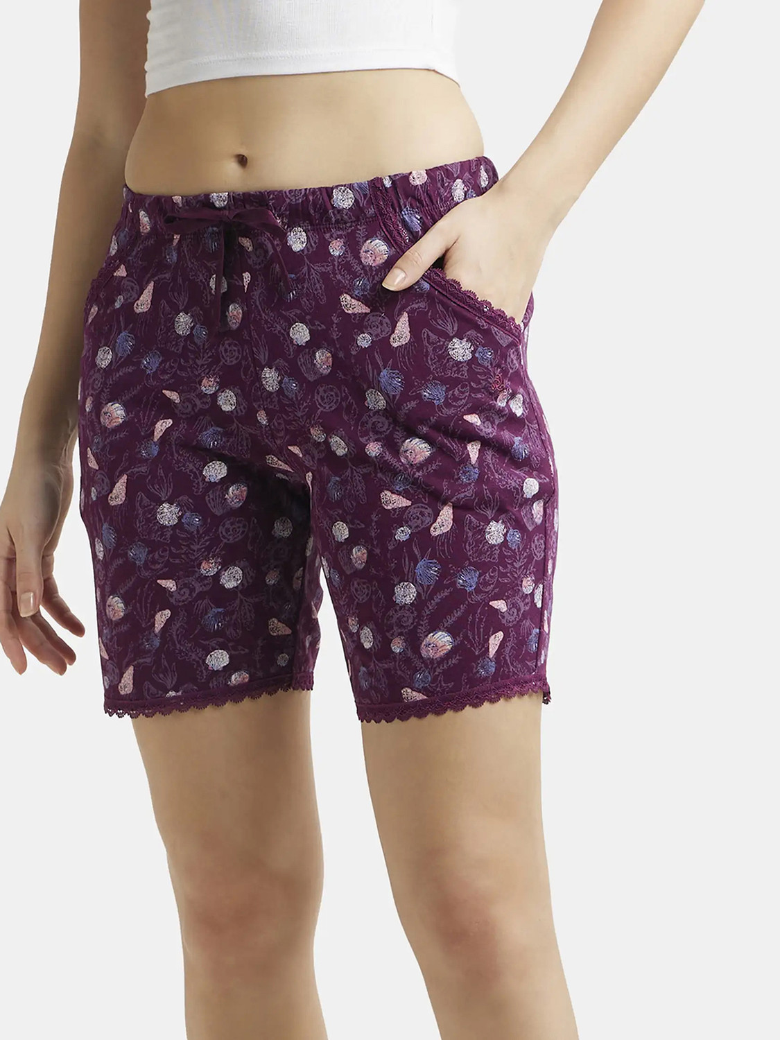 Image of JOCKEY Printed Women Purple Regular Shorts