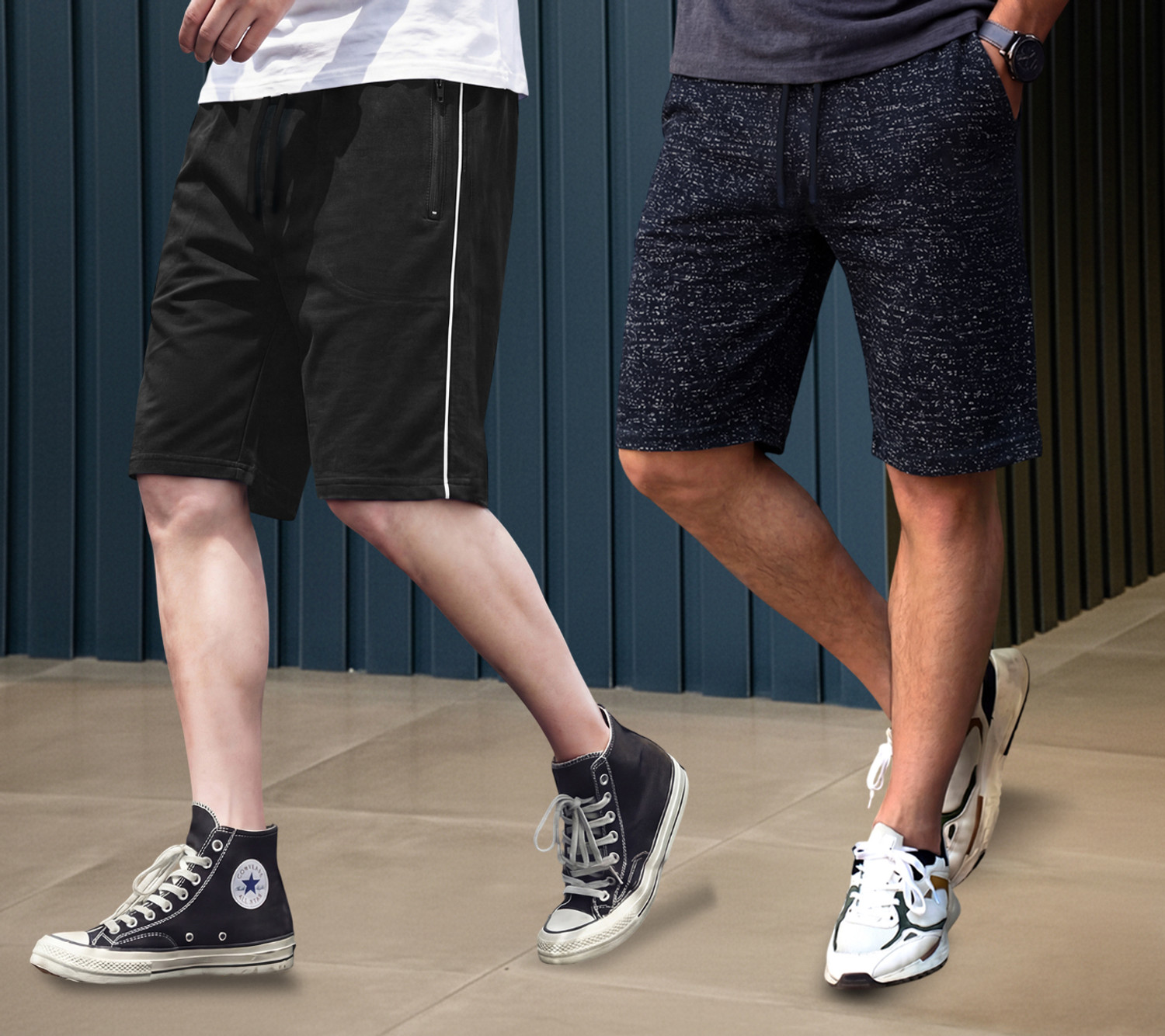 Image of FEEL TRACK Solid, Printed Men Black, Dark Blue Regular Shorts