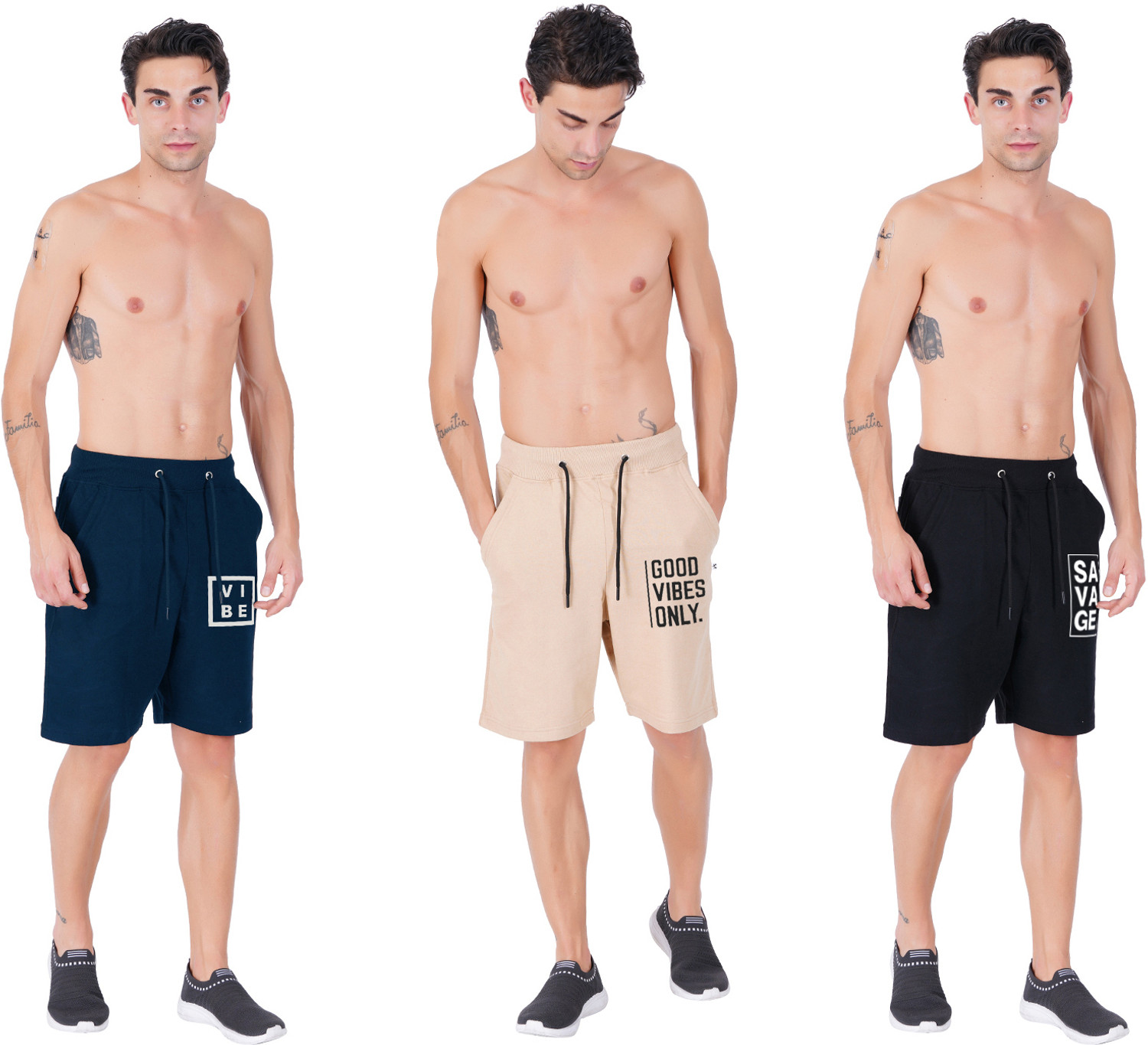 Image of Southcity Graphic Print Men Blue, Beige, Black Regular Shorts