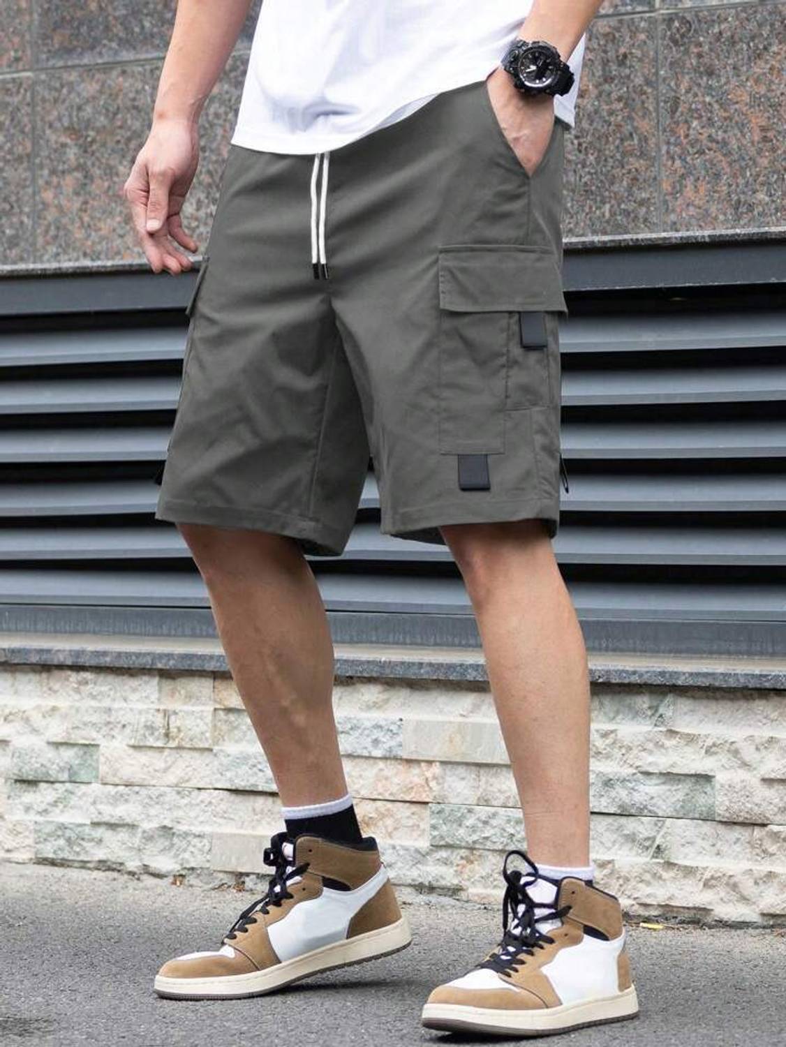 Black Deer Solid Men Grey Cargo Shorts
