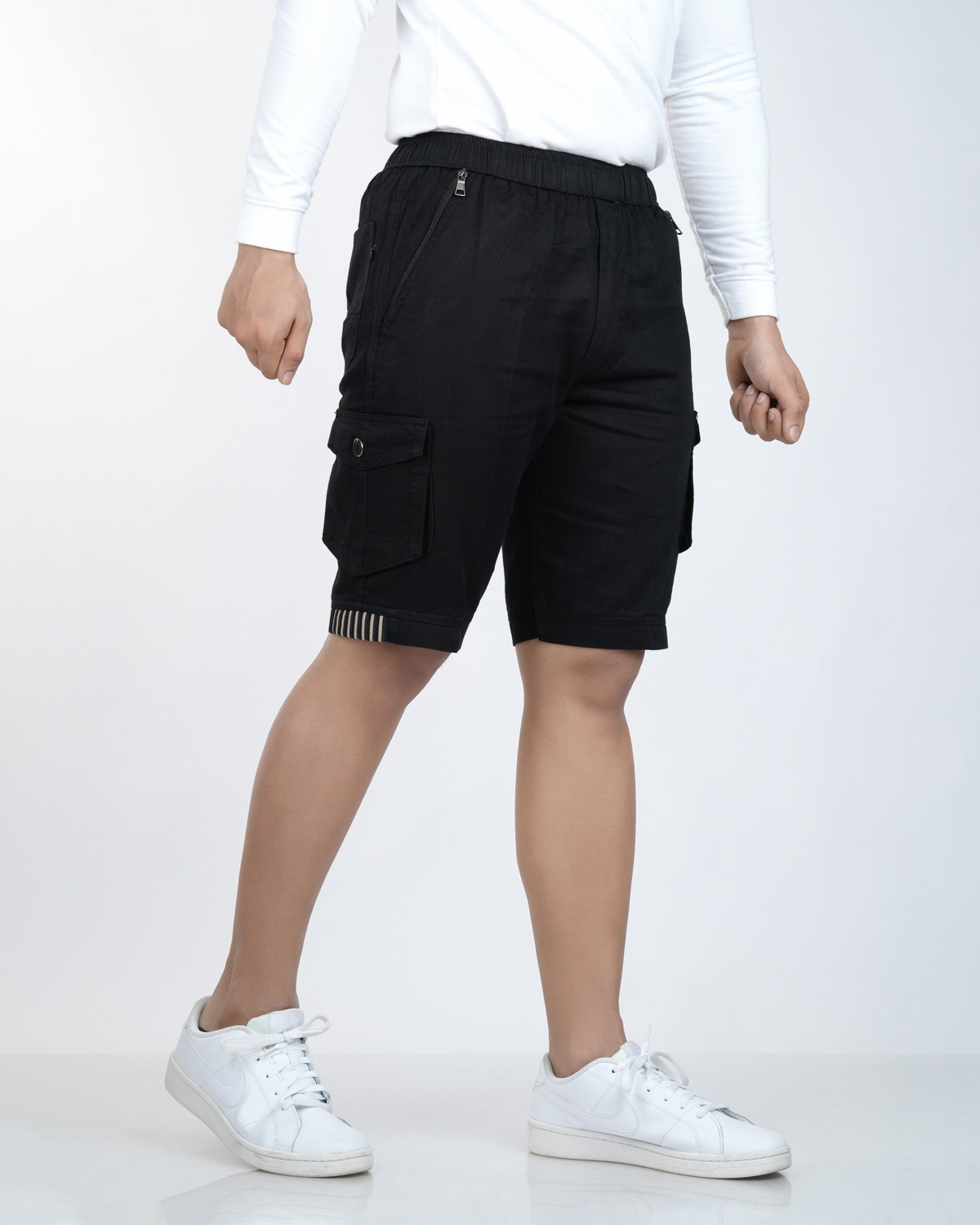 Image of ANAGH FASHION Solid Men Black Cargo Shorts