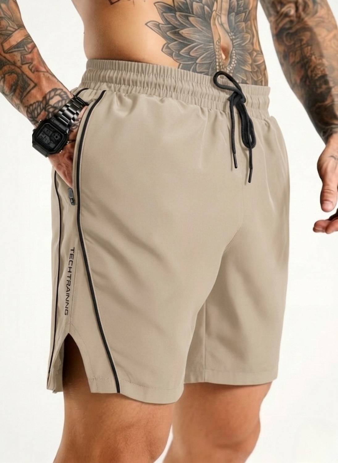beatlain Solid Men Beige Gym Shorts