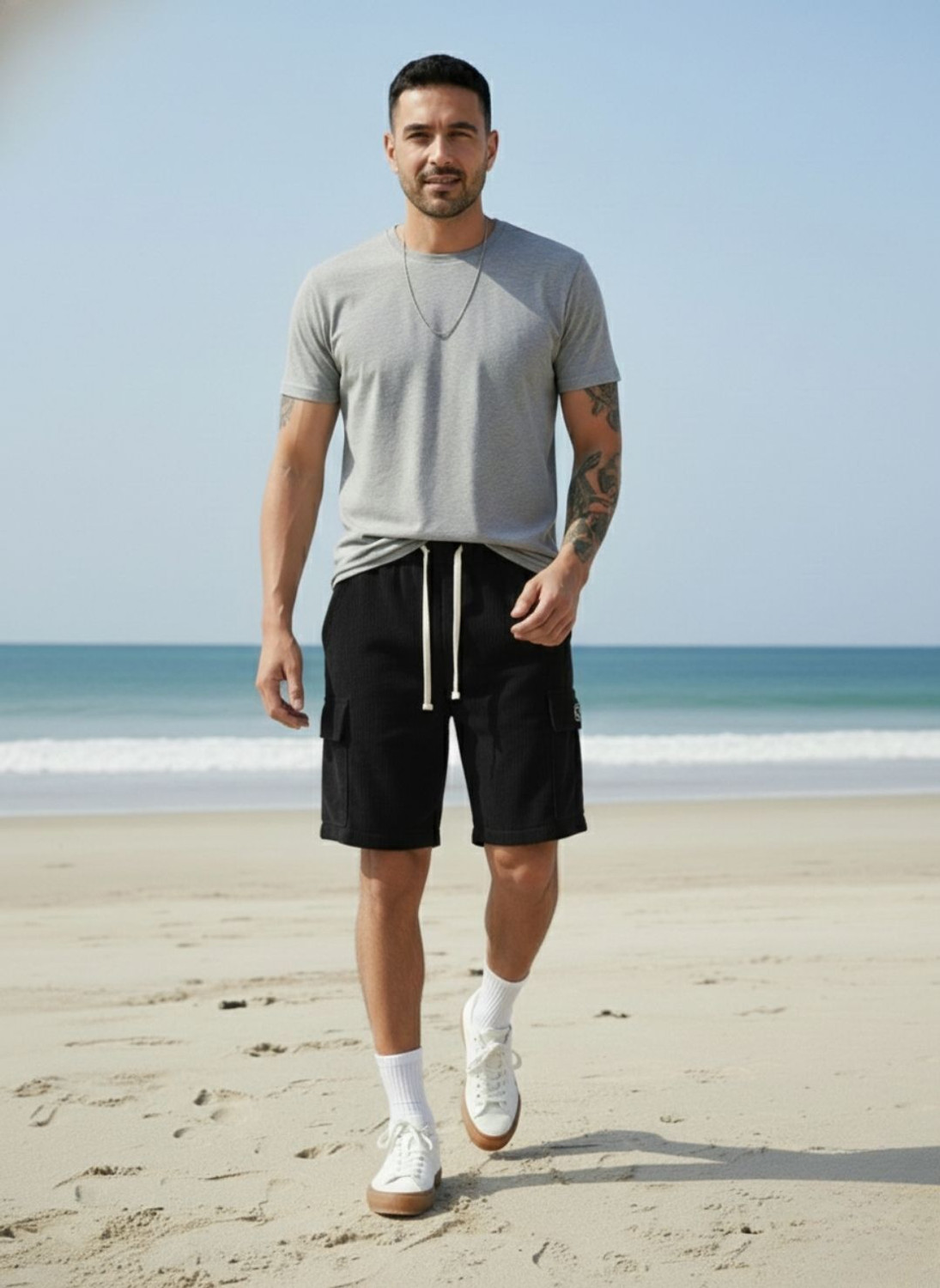 Image of INDICLUB Self Design Men Black Cargo Shorts