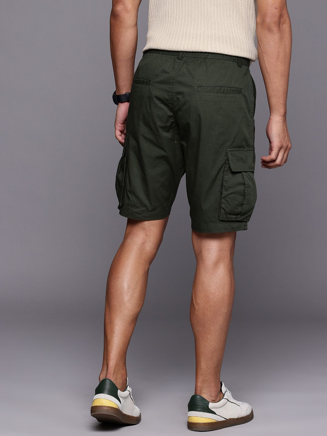 Image of Orizzy Solid Men Dark Green Cargo Shorts