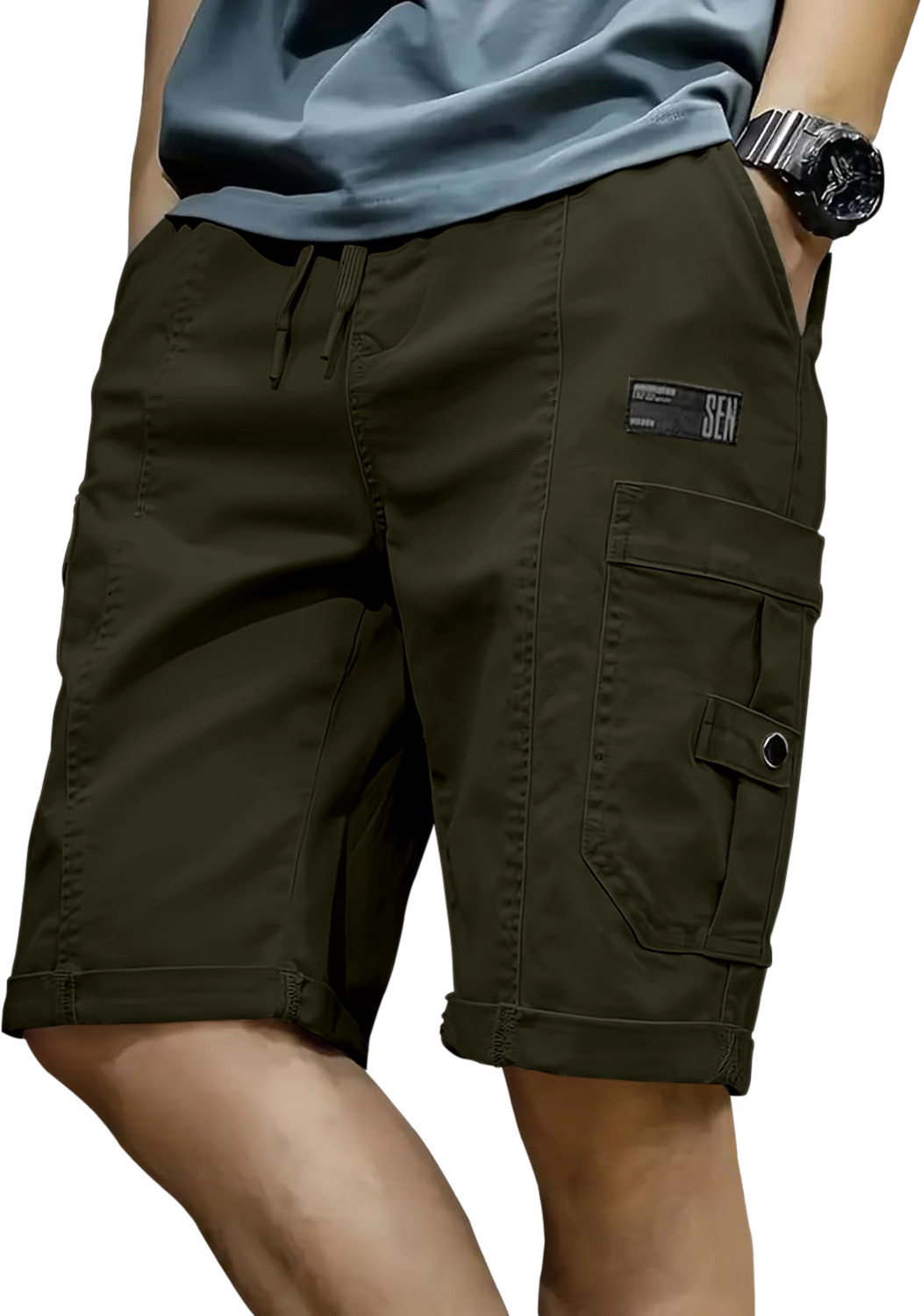 Image of ZARTHA Solid Men Dark Green Cargo Shorts