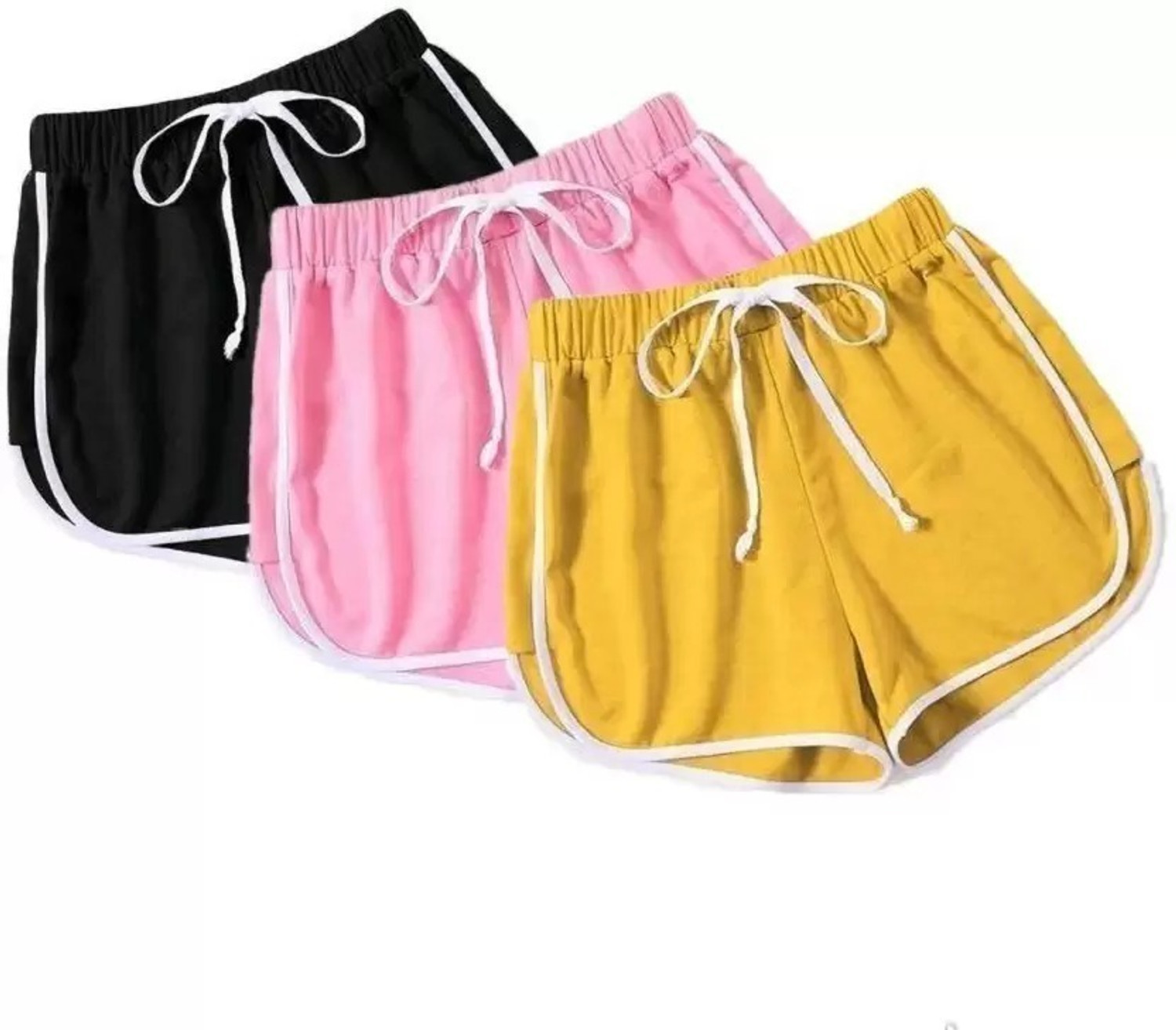 Image of POWERmerc Solid Women Pink, Yellow, Black Hotpants