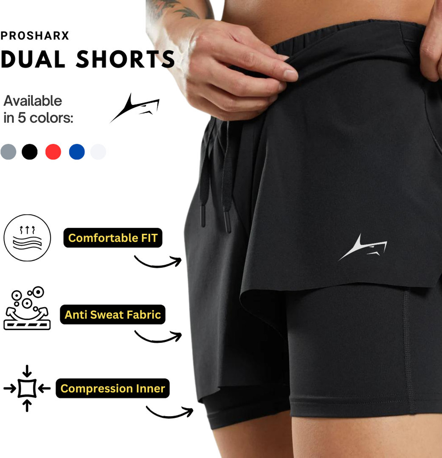 Image of Prosharx Solid Men Black Sports Shorts