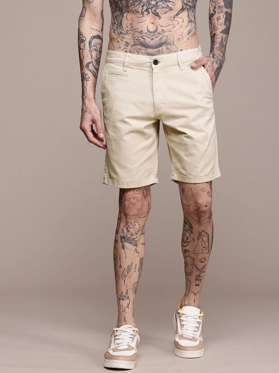 Image of Roadster Solid Men Beige Chino Shorts