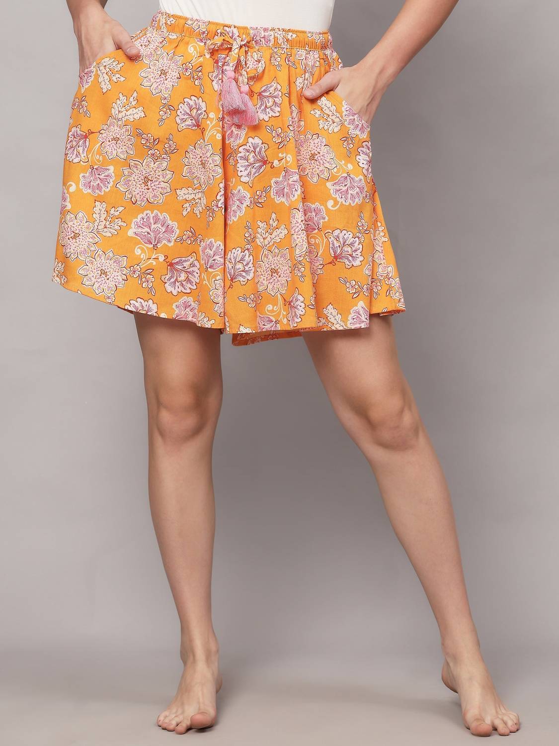 BSTORIES Printed Women Orange Casual Shorts