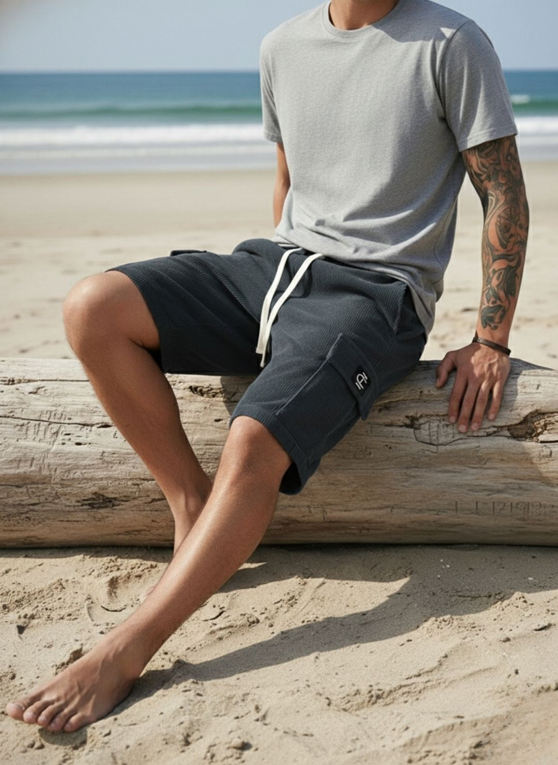 Image of INDICLUB Self Design Men Dark Grey Cargo Shorts