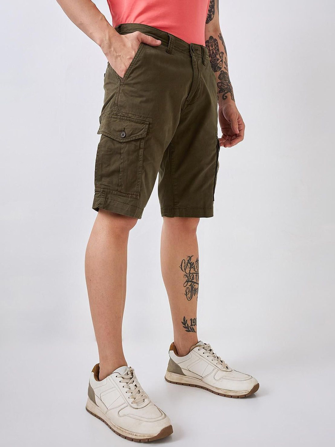 Image of Spykar Solid Men Green Basic Shorts