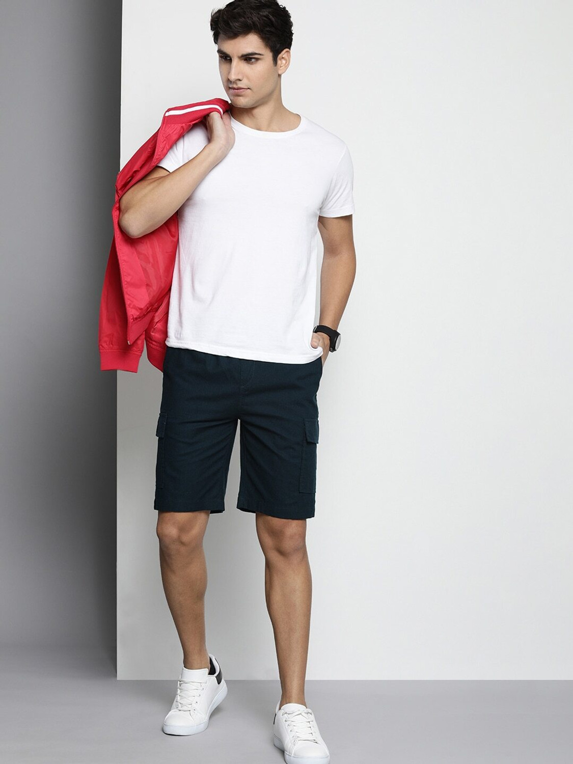 Image of The Indian Garage Co. Solid Men Blue Cargo Shorts