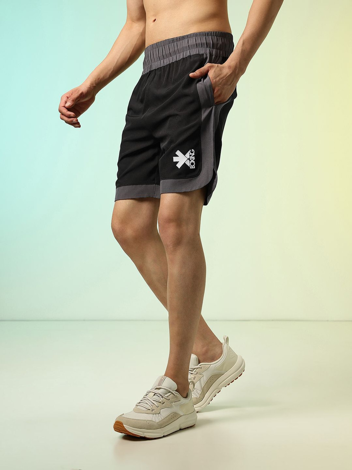 Image of HRX by Hrithik Roshan Striped Men Grey, Black Sports Shorts