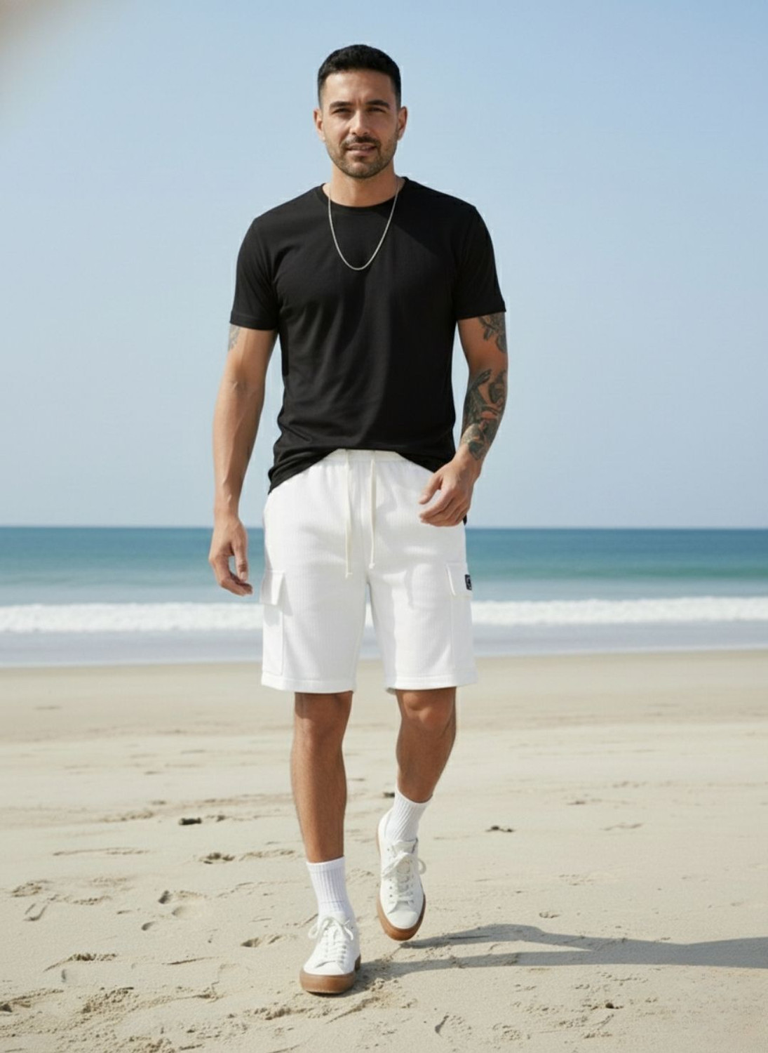 Image of INDICLUB Self Design Men White Cargo Shorts