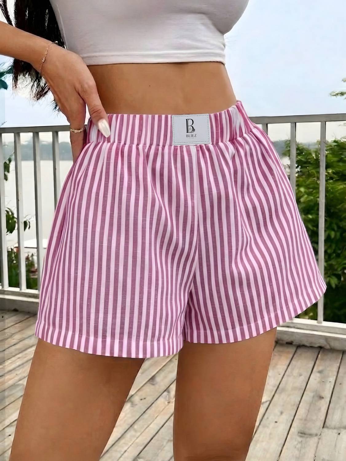 Bliez Striped Women Pink Casual Shorts