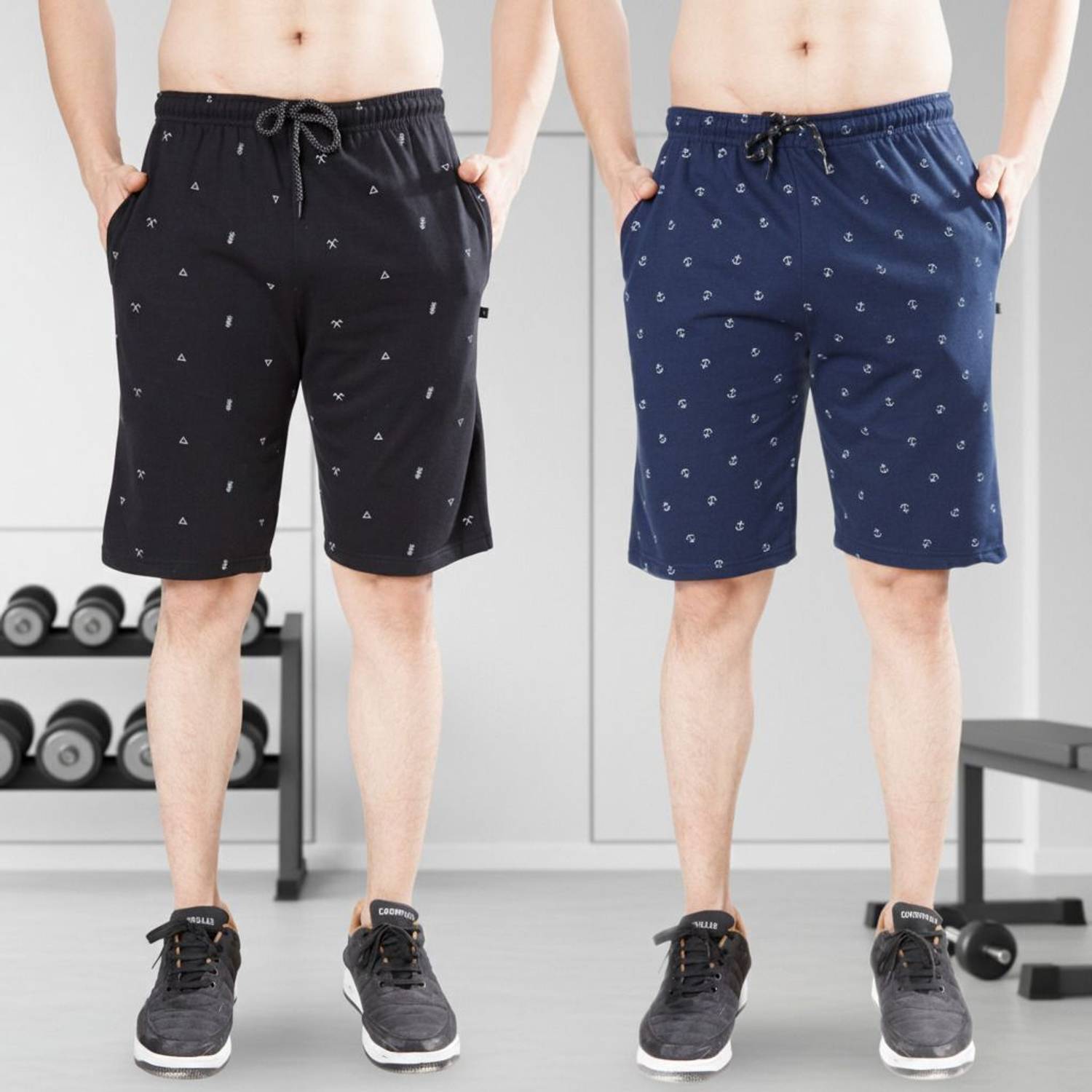 WILD CAMO Pack of 2 Printed Men Blue, Black Regular Shorts