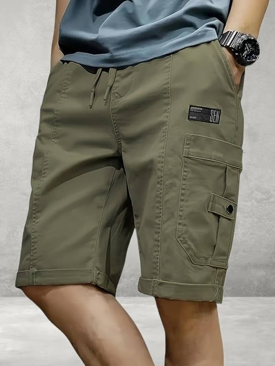 PitzzSolidMenGreenCargoShorts