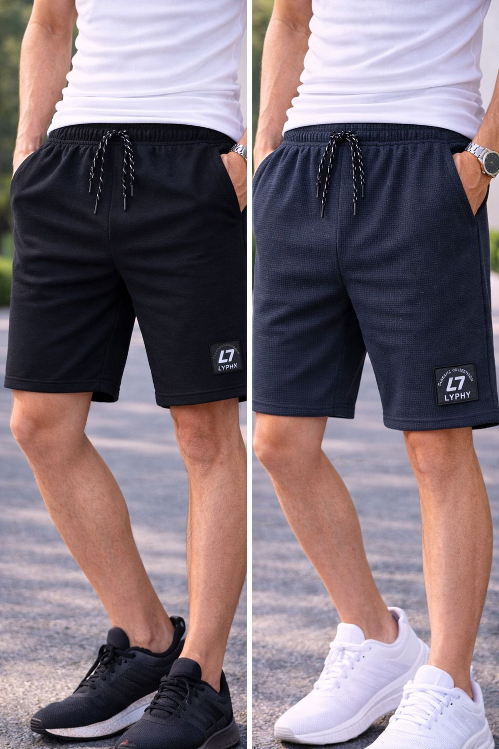 Image of Lyphy Solid Men Black, Dark Grey Casual Shorts
