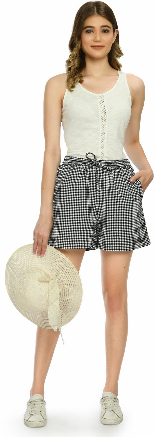 Image of KLART Checkered Women Black Regular Shorts