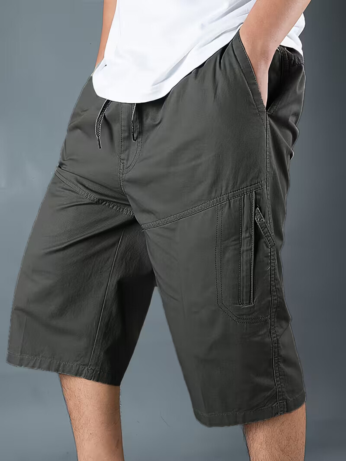 Image of sti Solid Men Dark Grey Cargo Shorts