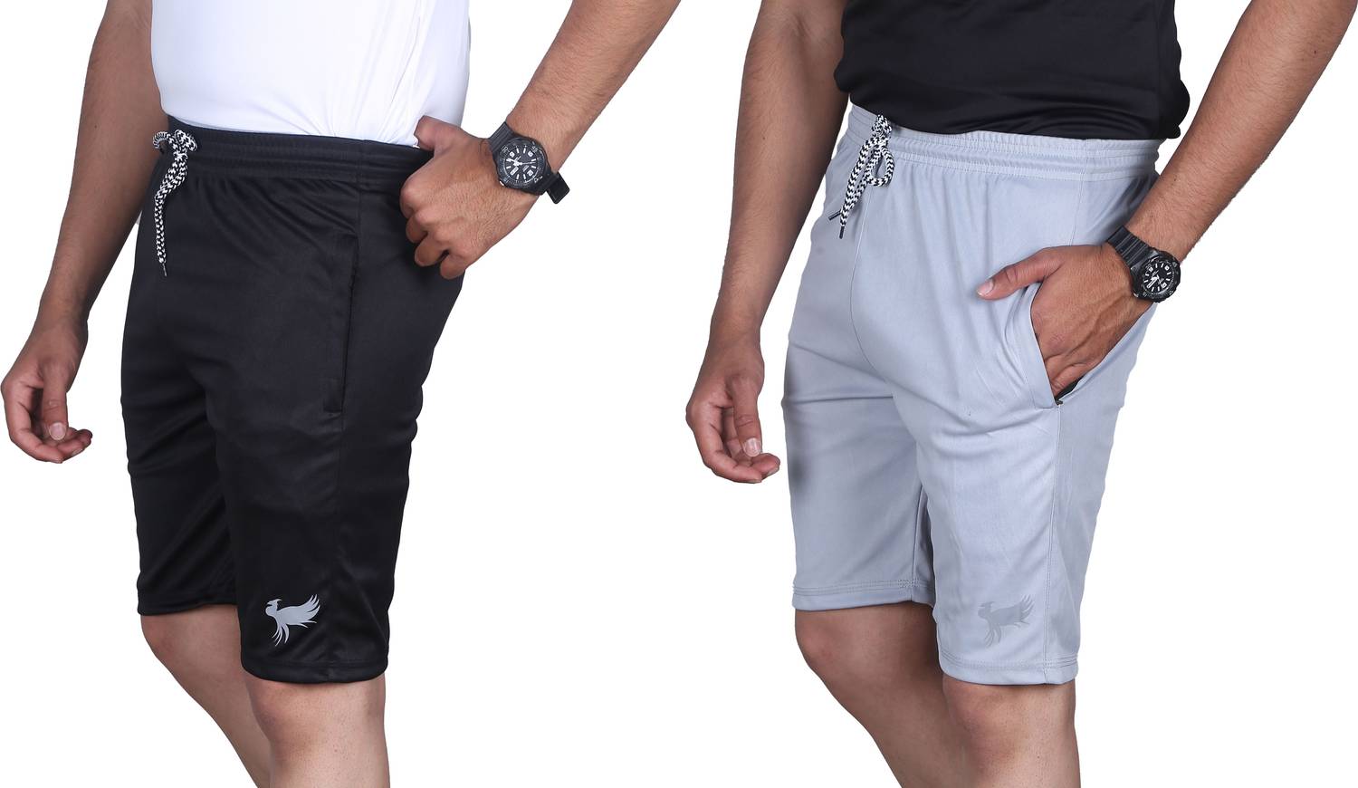 POPLENS Printed Men Black, Grey Regular Shorts
