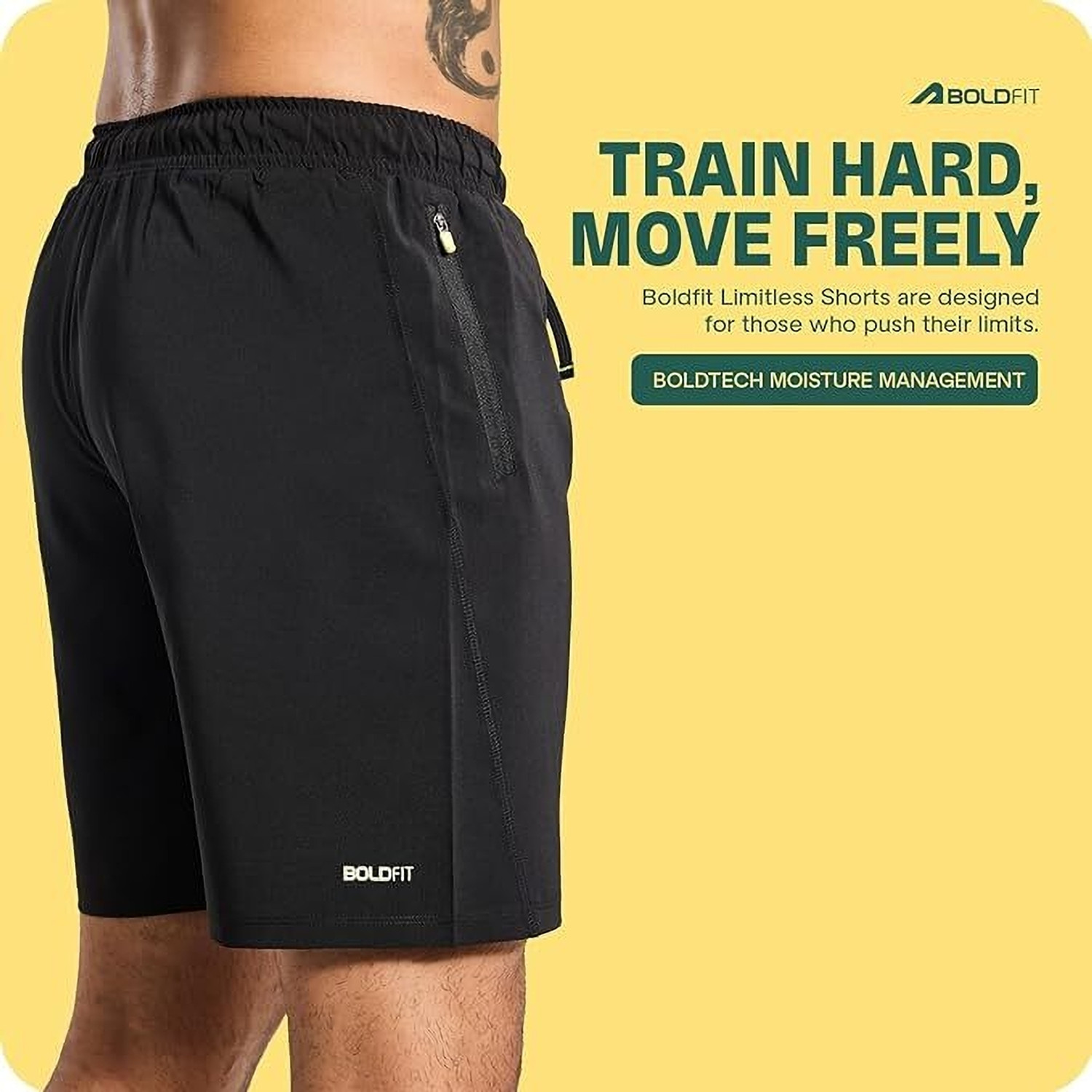 Image of BOLDFIT Solid Men Black Gym Shorts