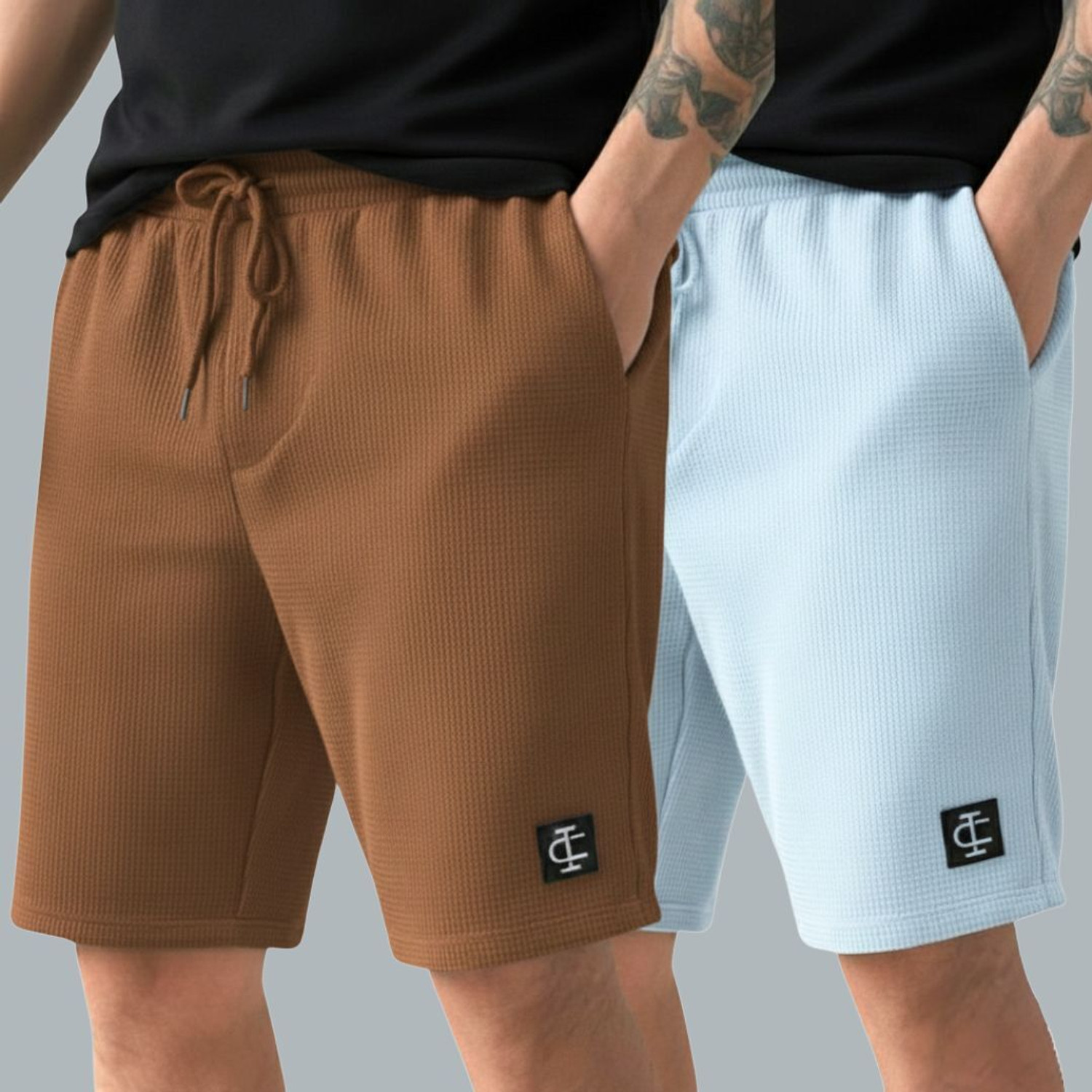 Image of INDICLUB Self Design Men Brown, Light Blue Casual Shorts