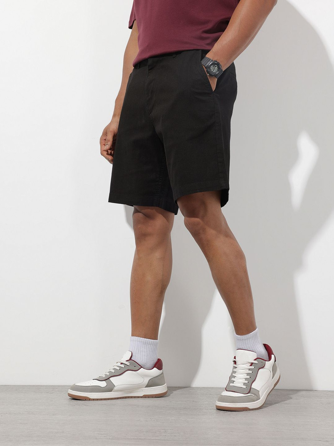 Image of Roadster Solid Men Black Regular Shorts