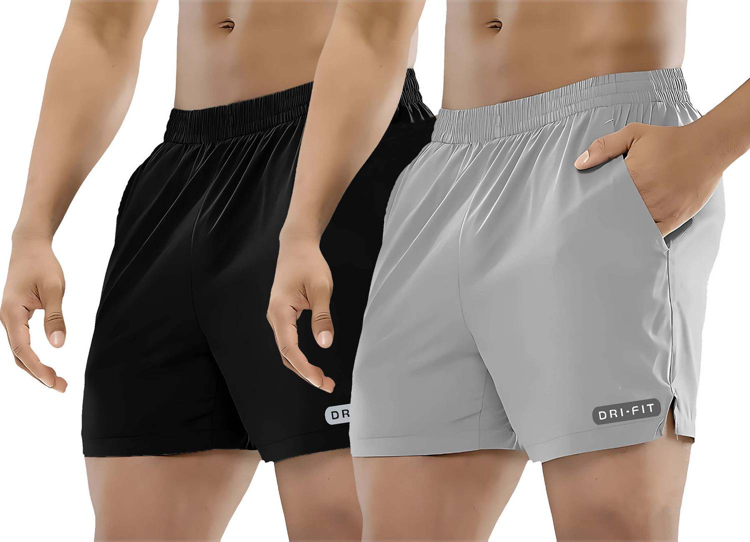 PRAVAHA Men Grey, Black Gym Shorts Pack of 2 - Image 1
