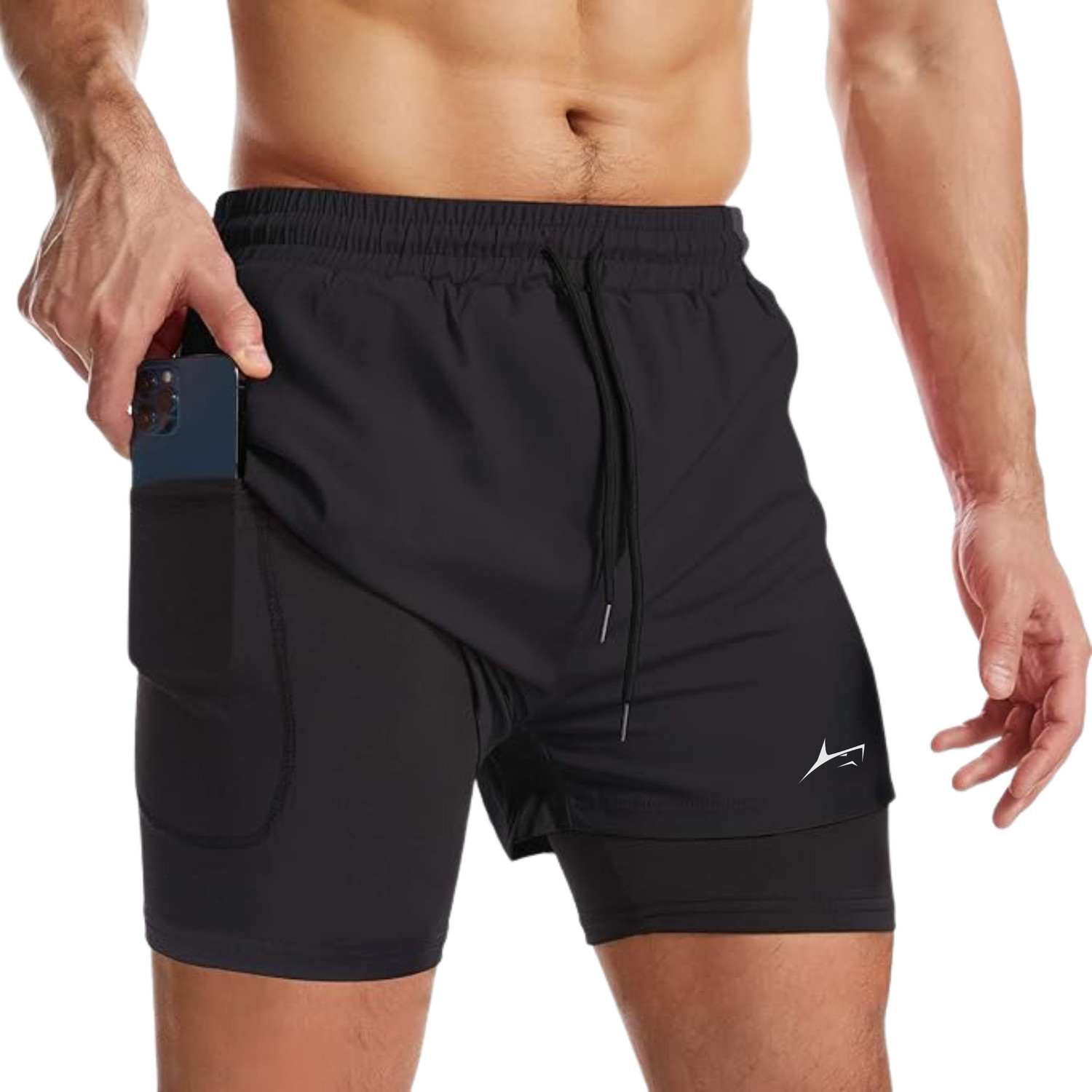 Image of Prosharx Color Block Men Black Sports Shorts, Gym Shorts, Compression Shorts