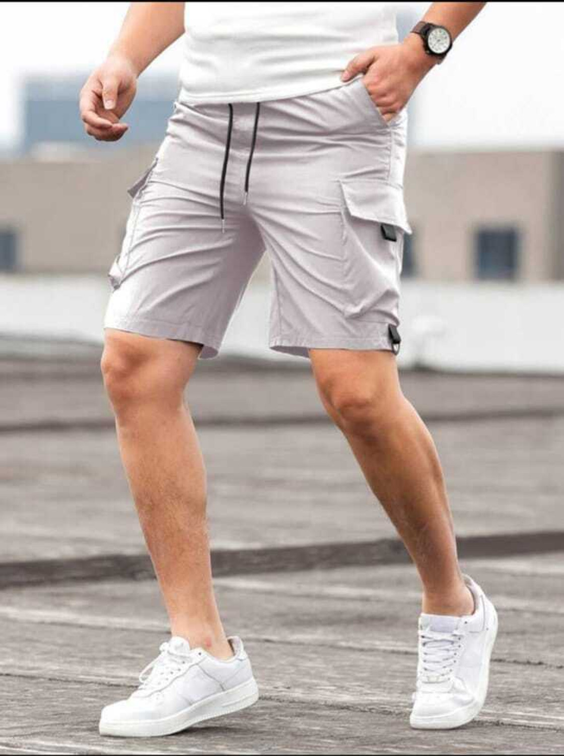 Image of RGN Solid Men Grey Cargo Shorts
