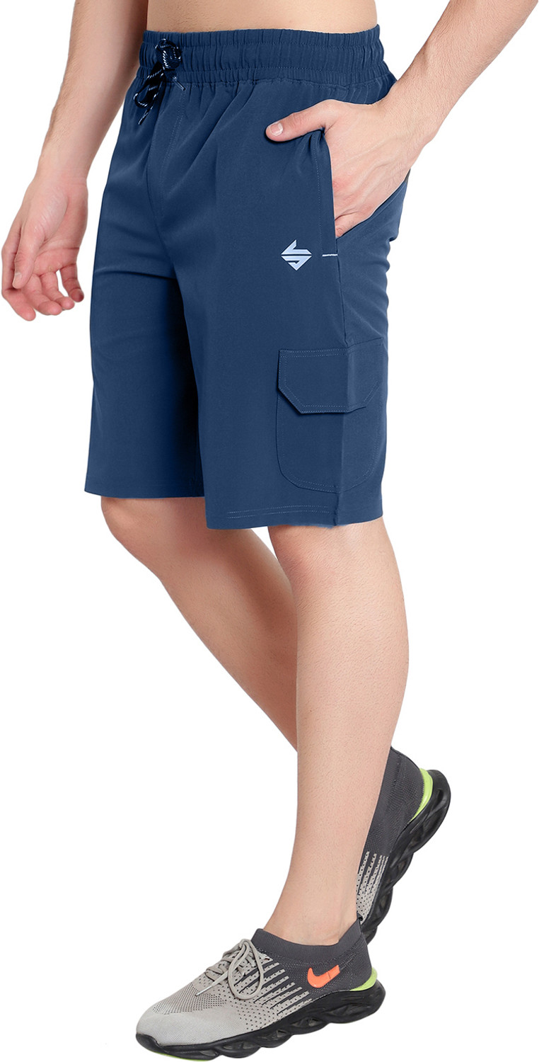 Image of John Ally Solid, Color Block, Striped Men Dark Blue Sports Shorts, Gym Shorts, Cargo Shorts, Running Shorts, Casual Shorts