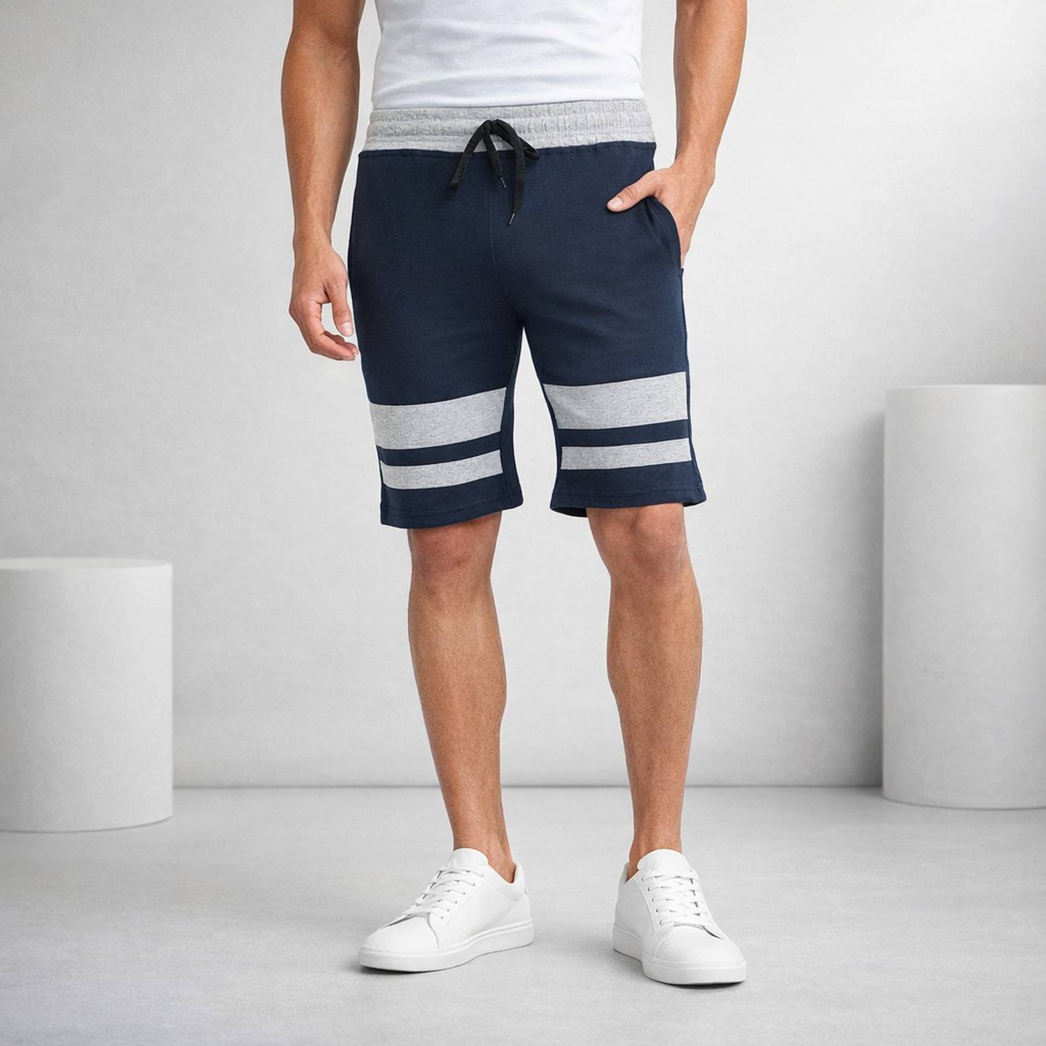 ALIZA Striped Men Blue, Grey Gym Shorts