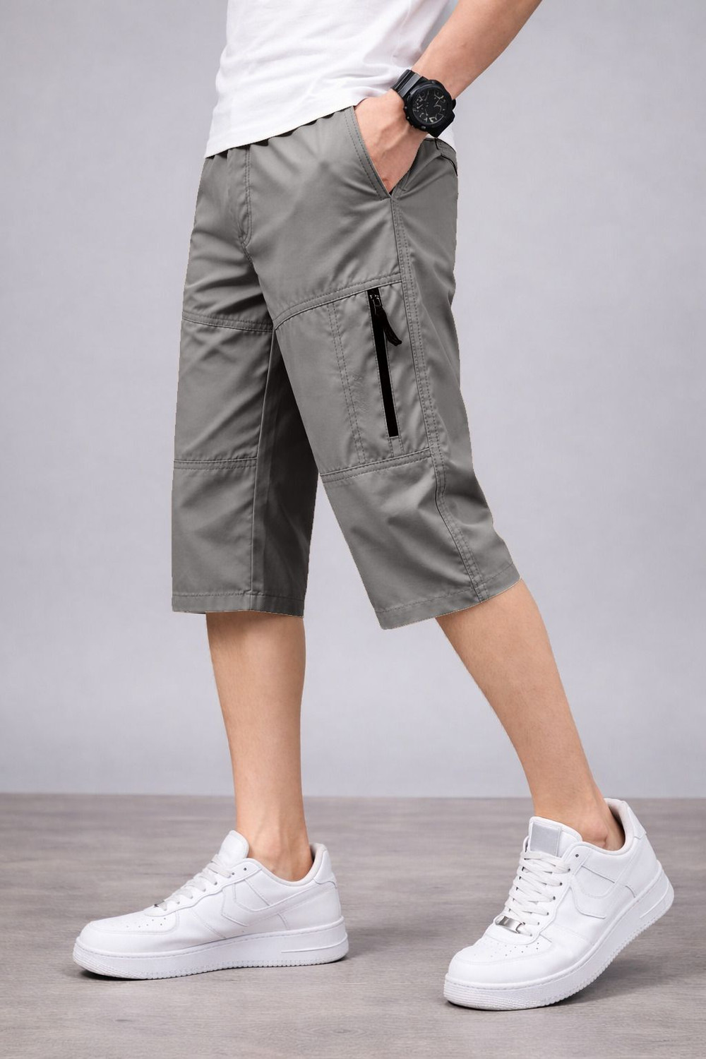 Image of METRONAUT Cargo Zipper Short Solid Men Grey Cargo Shorts