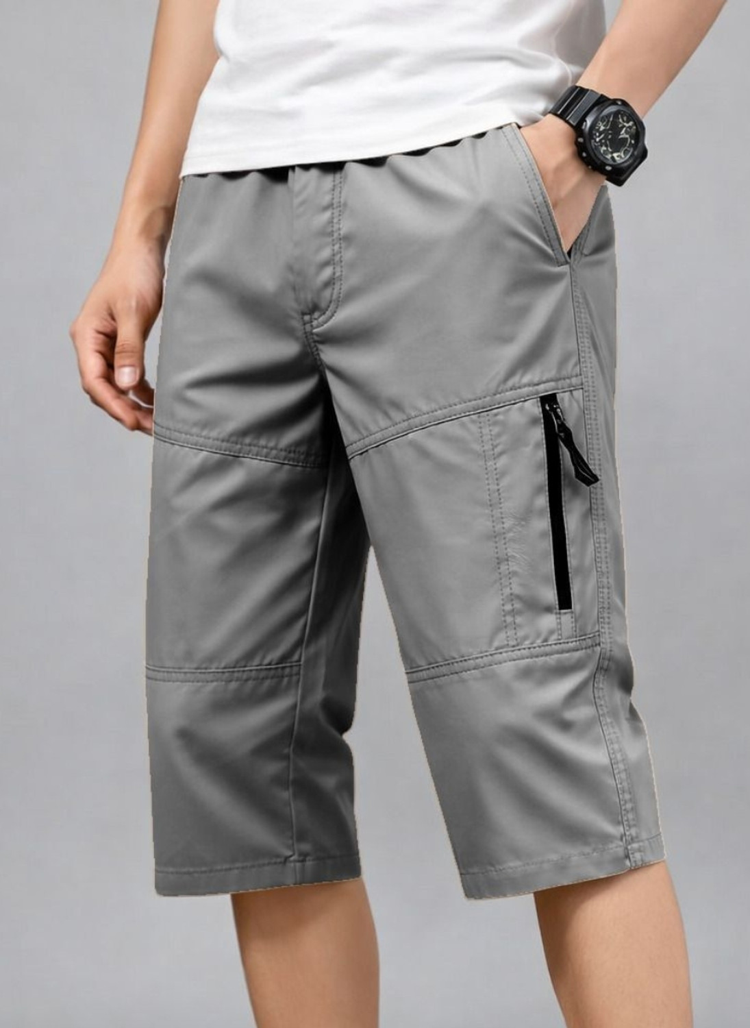 Image of METRONAUT Cargo Zipper Short Solid Men Grey Cargo Shorts