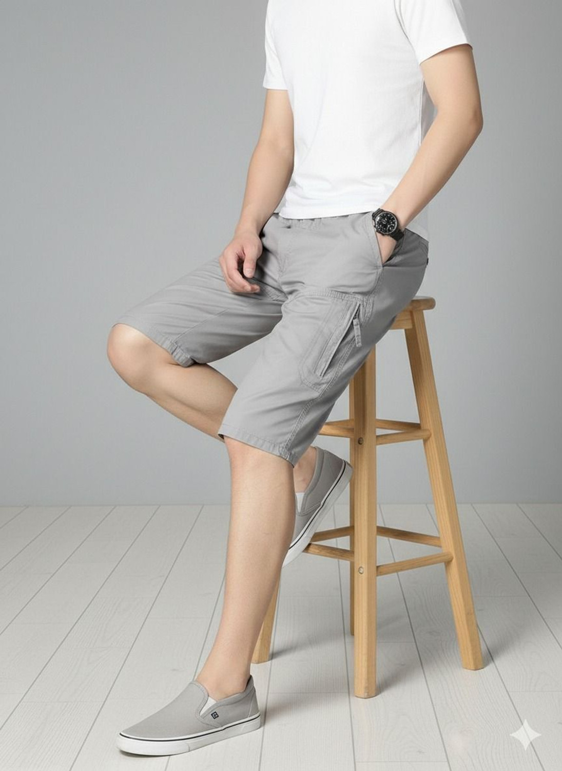 Image of METRONAUT Cargo Short Solid Men Grey Cargo Shorts