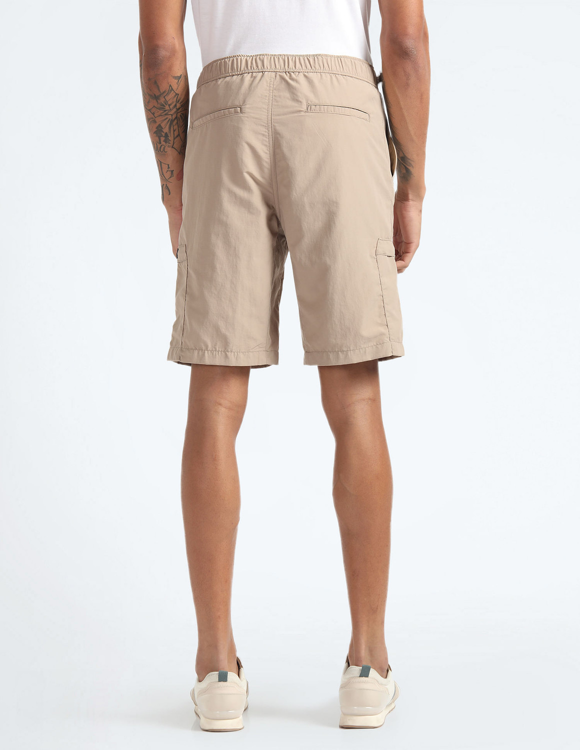Image of FLYING MACHINE Solid Men Beige Cargo Shorts