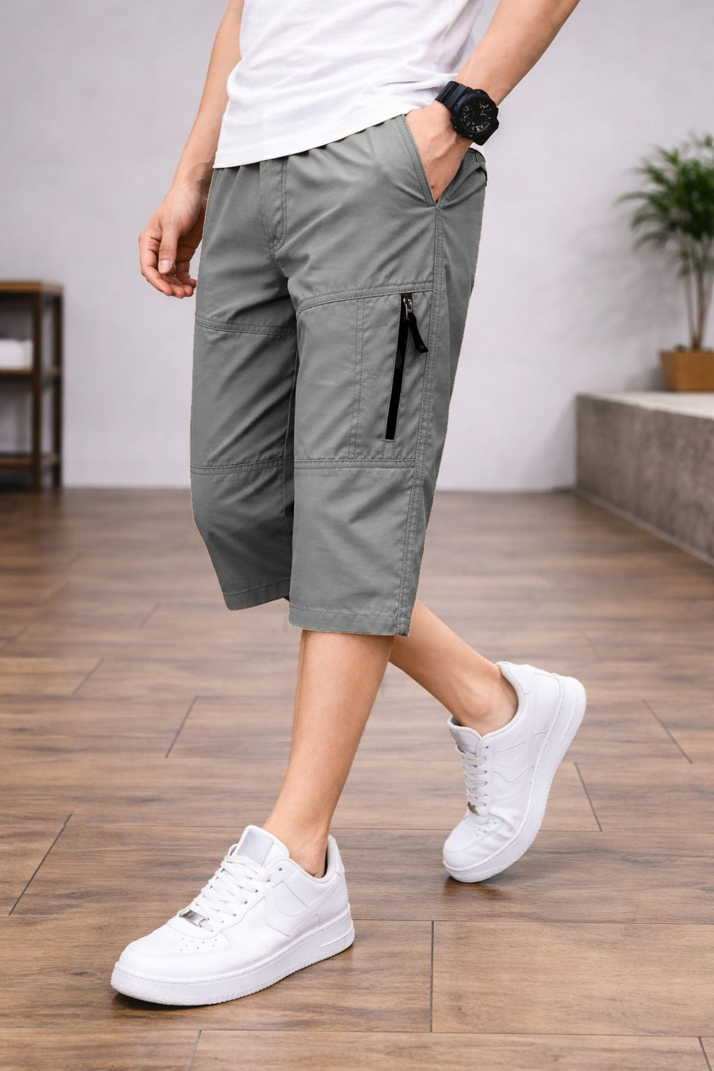 Image of METRONAUT Cargo Zipper Short Solid Men Grey Cargo Shorts