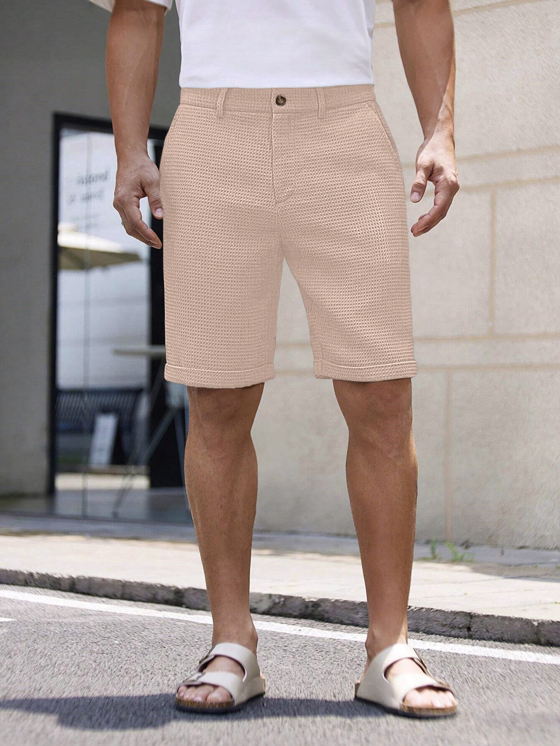 Image of Leriya Fashion Solid Men Beige Denim Shorts