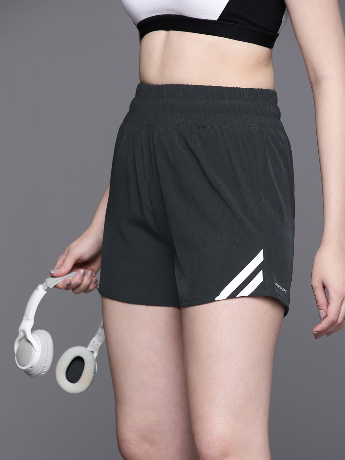 Image of HRX by Hrithik Roshan Solid Women Grey Basic Shorts