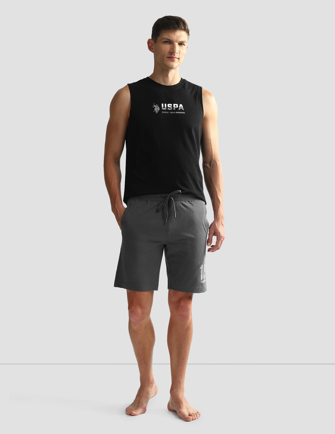 Image of U.S. POLO ASSN. Solid Men Grey Casual Shorts