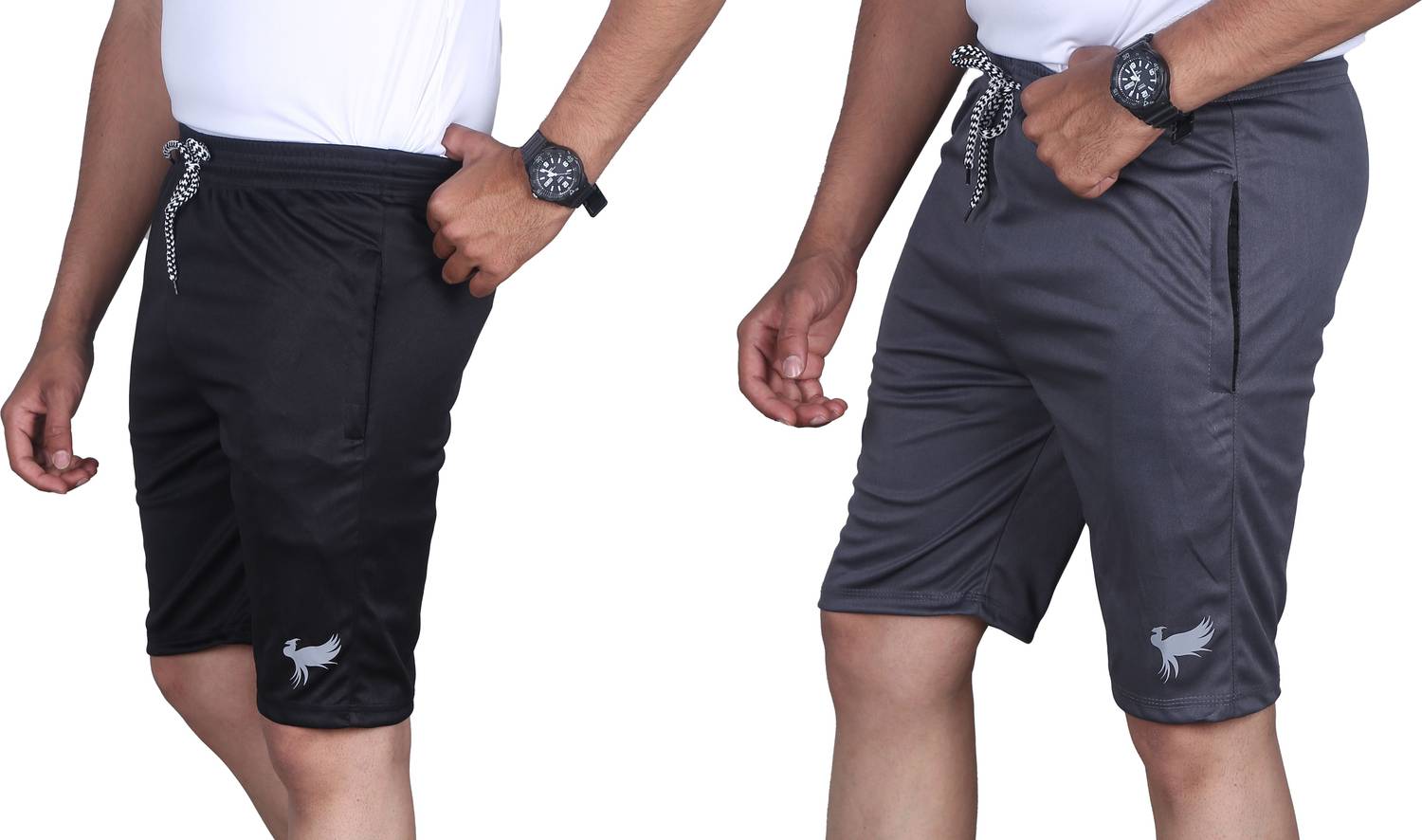 POPLENS Printed Men Black, Dark Grey Regular Shorts
