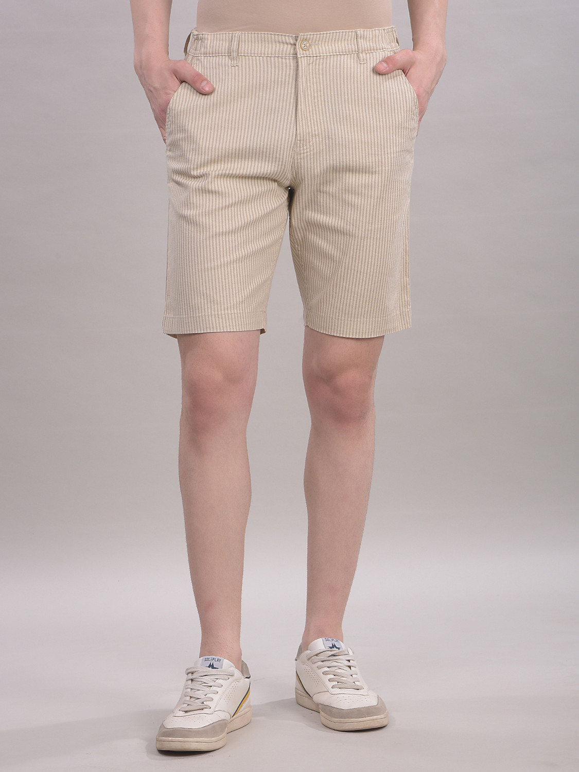 Image of CRIMSOUNE CLUB Striped Men Beige Chino Shorts