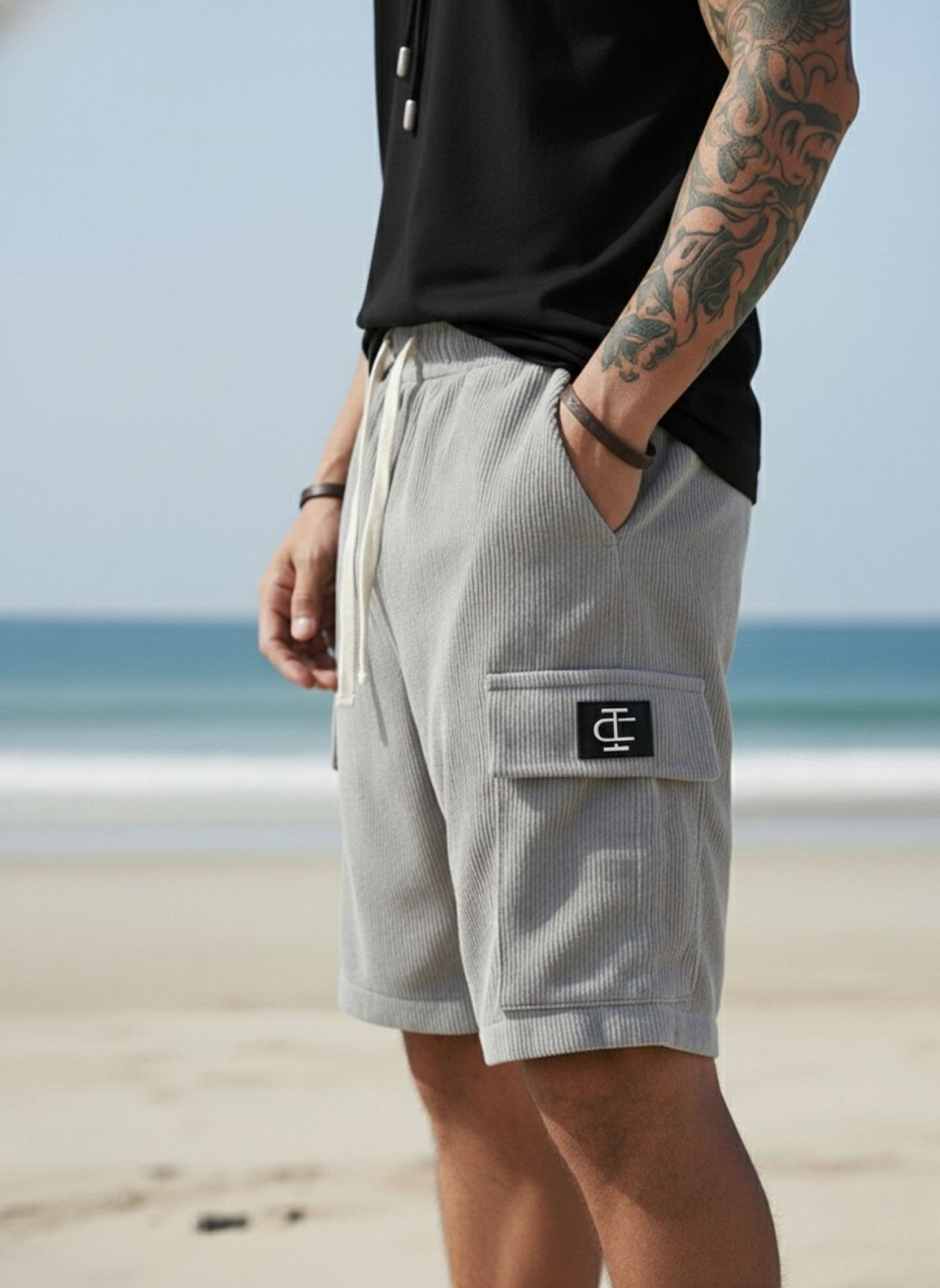 Image of INDICLUB Self Design Men Silver Cargo Shorts