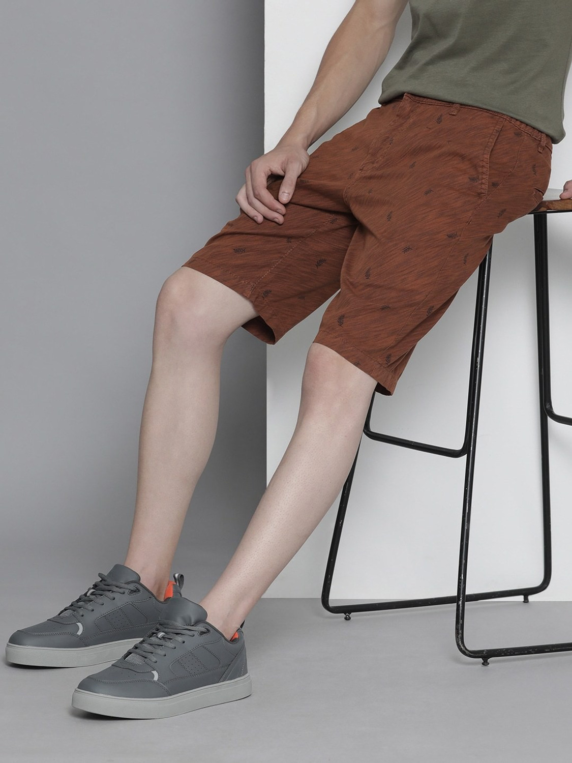 Image of The Indian Garage Co. Printed Men Brown Chino Shorts
