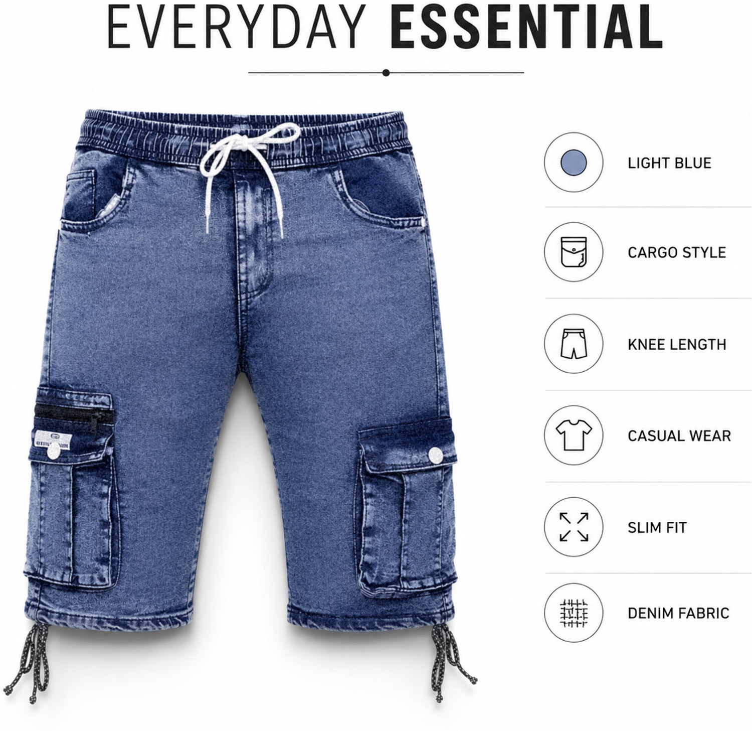 Image of QFA Dyed /Washed Men Denim Light Blue Cargo Shorts