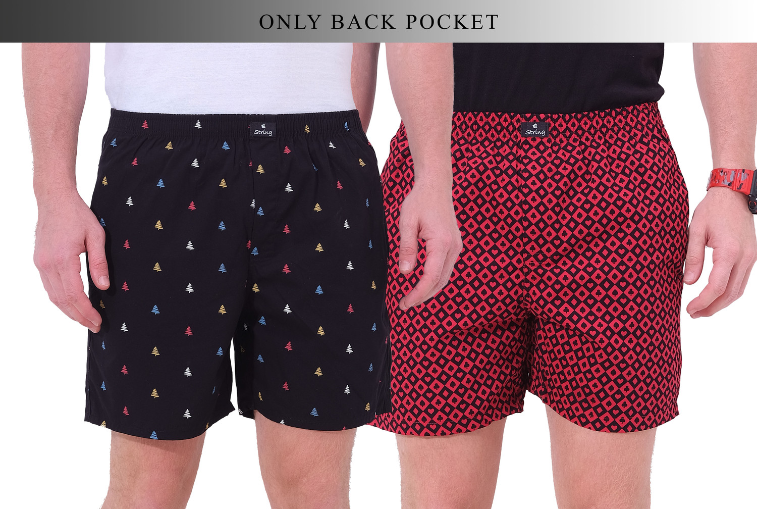 Image of String Printed Men Black, Maroon Boxer Shorts
