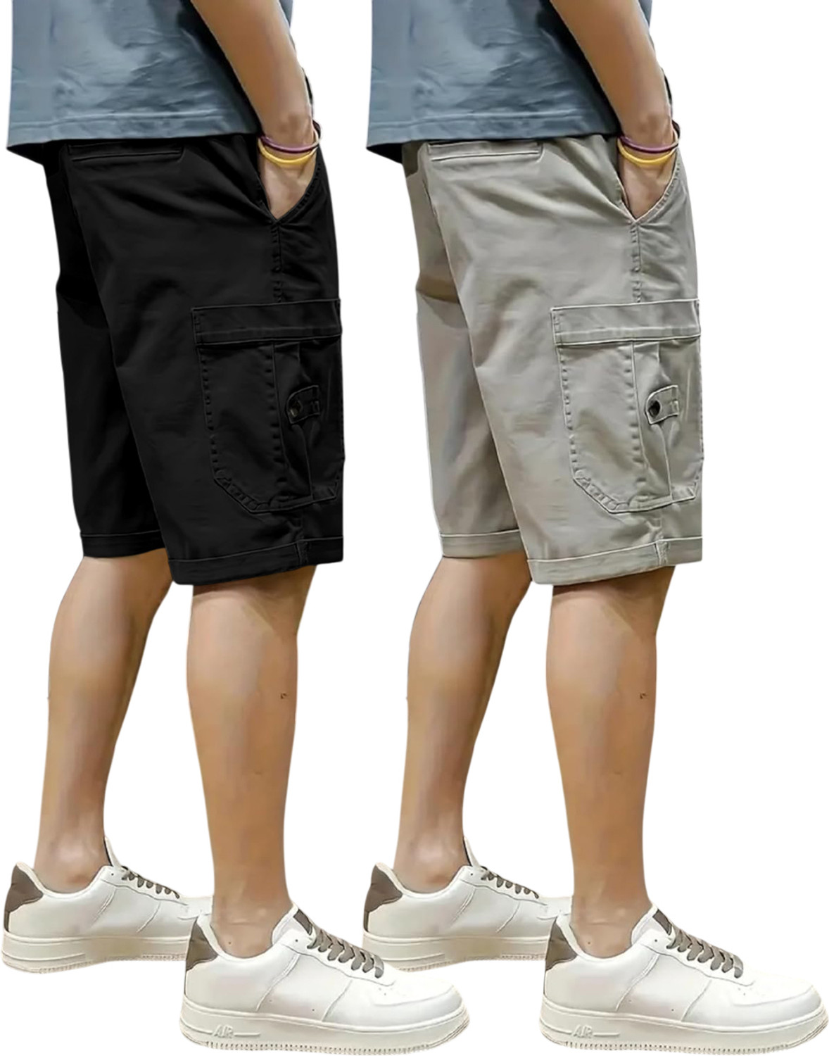 Image of ZARTHA Solid Men Black, Grey Cargo Shorts