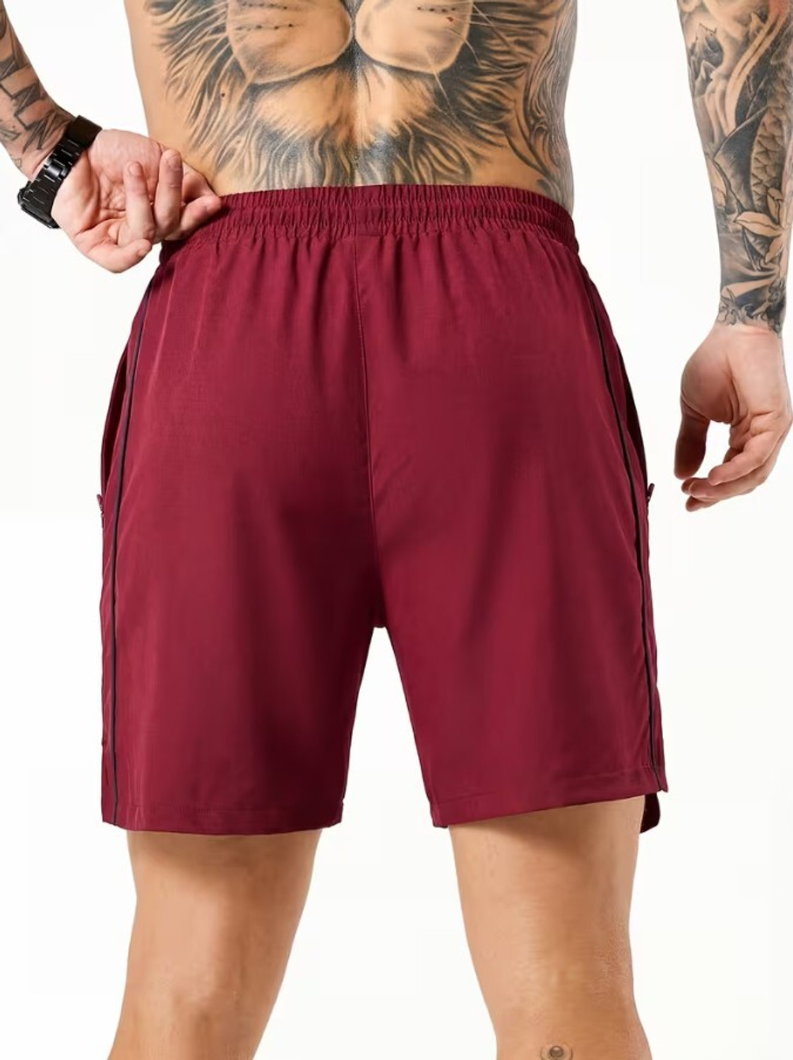 Image of coastal clothier Printed Men Black, Maroon Gym Shorts, Running Shorts, Sports Shorts