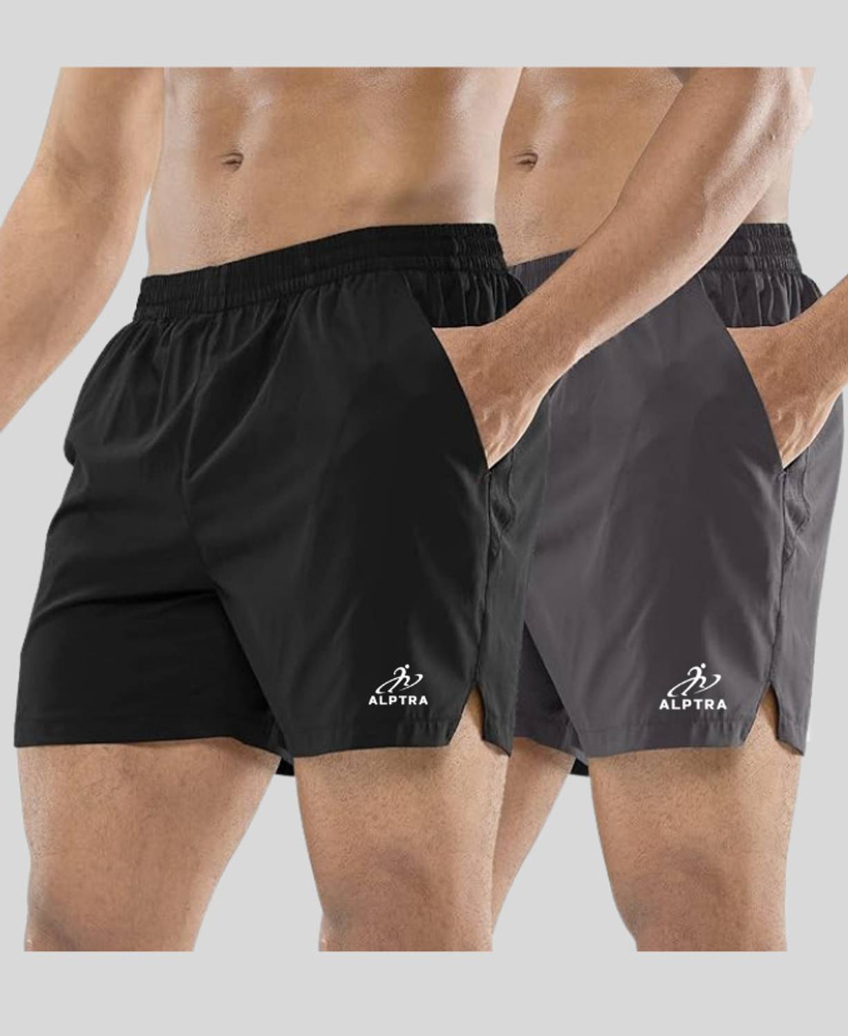 ALPTRA Solid Men Black, Grey Gym Shorts